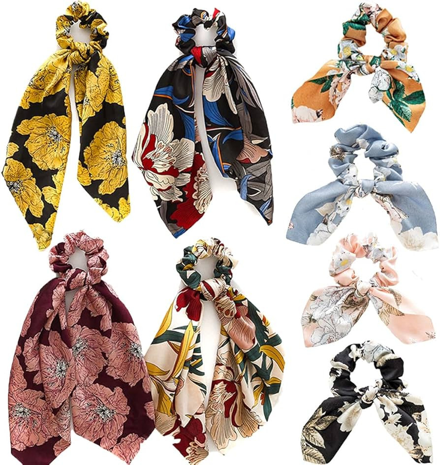 8 Pcs Floral Hair Scarf Scrunchie Ribbons Ribbon Scrunchies for Hair Vintage Ponytail Holder Ties... | Amazon (US)