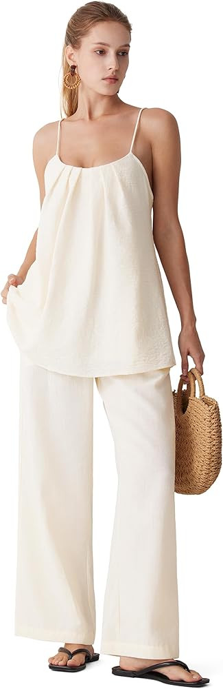 Amazon.com: MOOSLOVER Women Linen Summer Two Piece Sets Backless Lounge Outfits Sets Travel Beach... | Amazon (US)