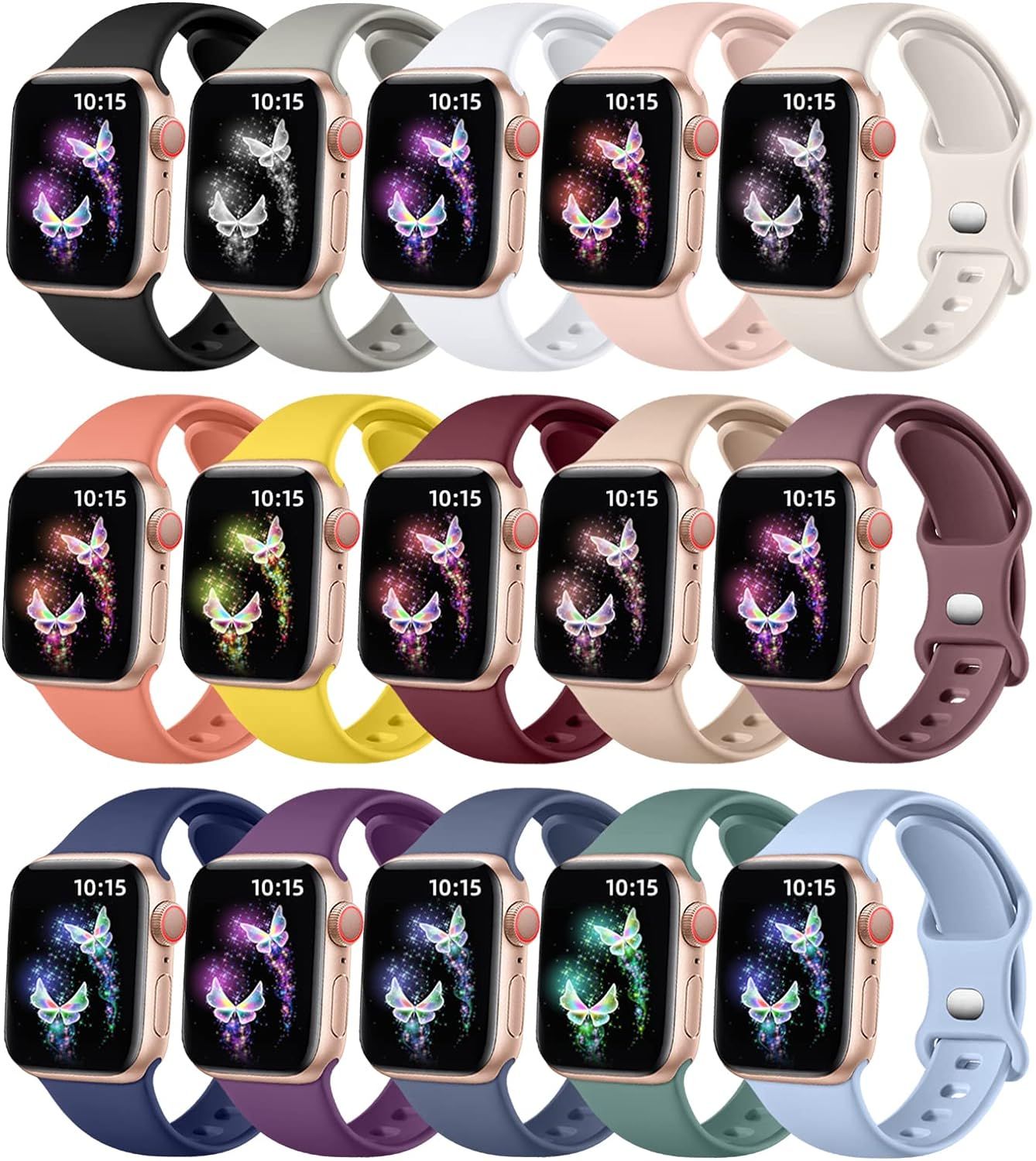 GEAK 15 Pack Compatible with Apple Watch Band 40mm 38mm 44mm 42mm 41mm 45mm 49mm Women Men, Soft Sil | Amazon (US)