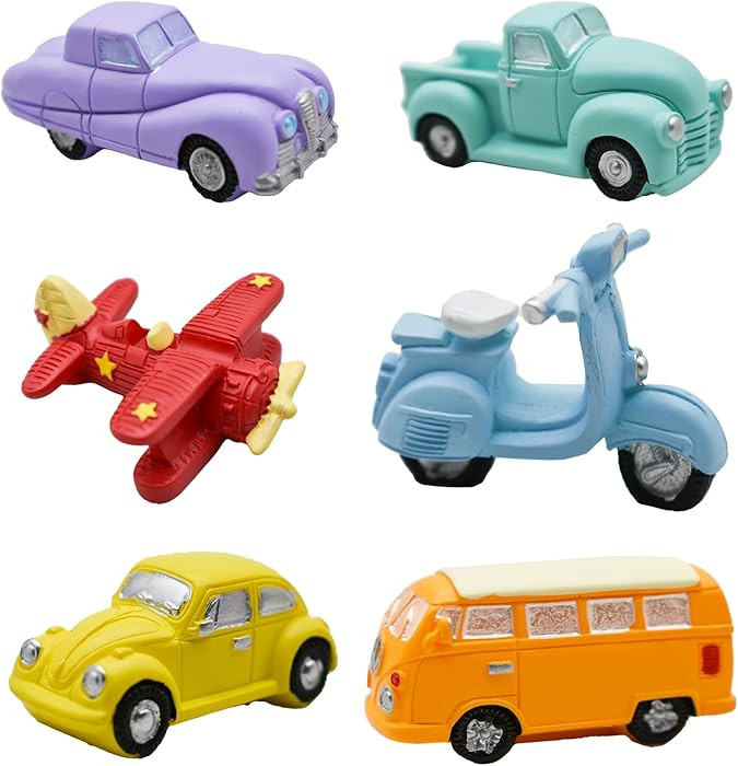 6Pcs Mini Car Plane Motorcycle Figurines Miniature Vehicle Figures Set Resin Bus Model Cake Toppe... | Amazon (US)