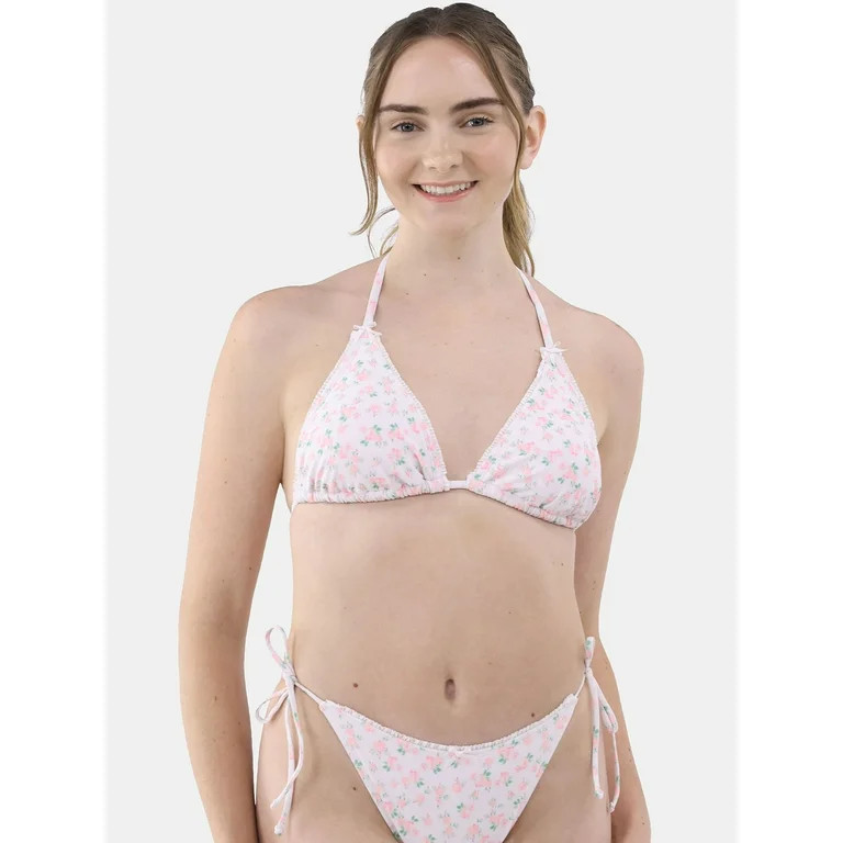 No Boundaries Women's Floral Triangle Bikini Top with Bows, Sizes XXS-XL - Walmart.com | Walmart (US)