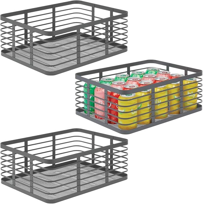 mDesign Flat Wire Metal Basket for Kitchen Organization - 16" Wide Food Organizer Bin - Metal Sto... | Amazon (US)