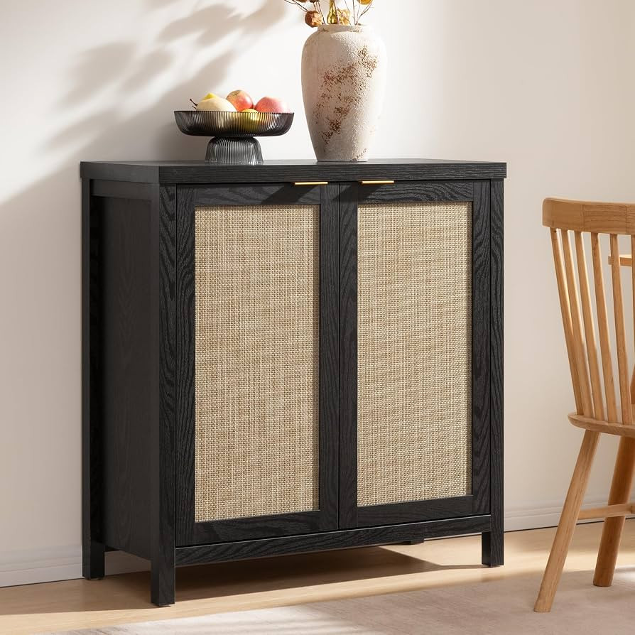 SICOTAS Rattan Sideboard Buffet Storage Cabinet - Boho Credenza Coffee Bar Cabinet with Large Sto... | Amazon (US)