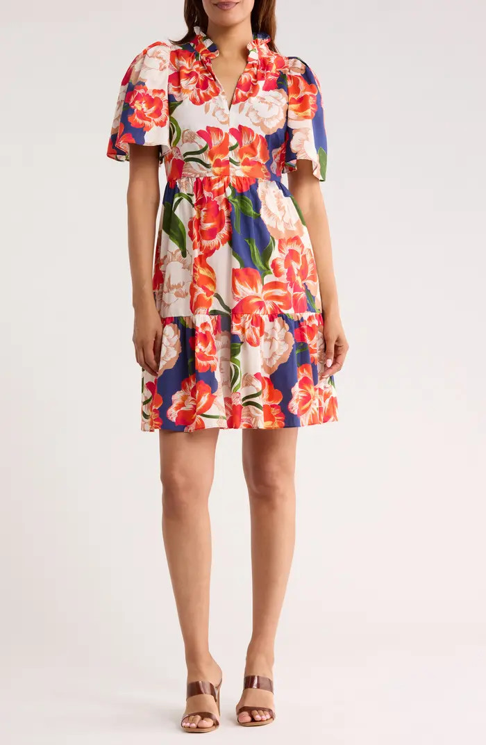 Floral Short Sleeve Poplin Fit & Flare Dress | Nordstrom Rack