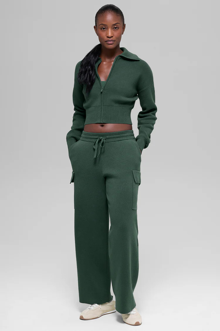 Scholar Knit Cropped Full Zip Jacket - Clover Green | Alo Yoga (US)