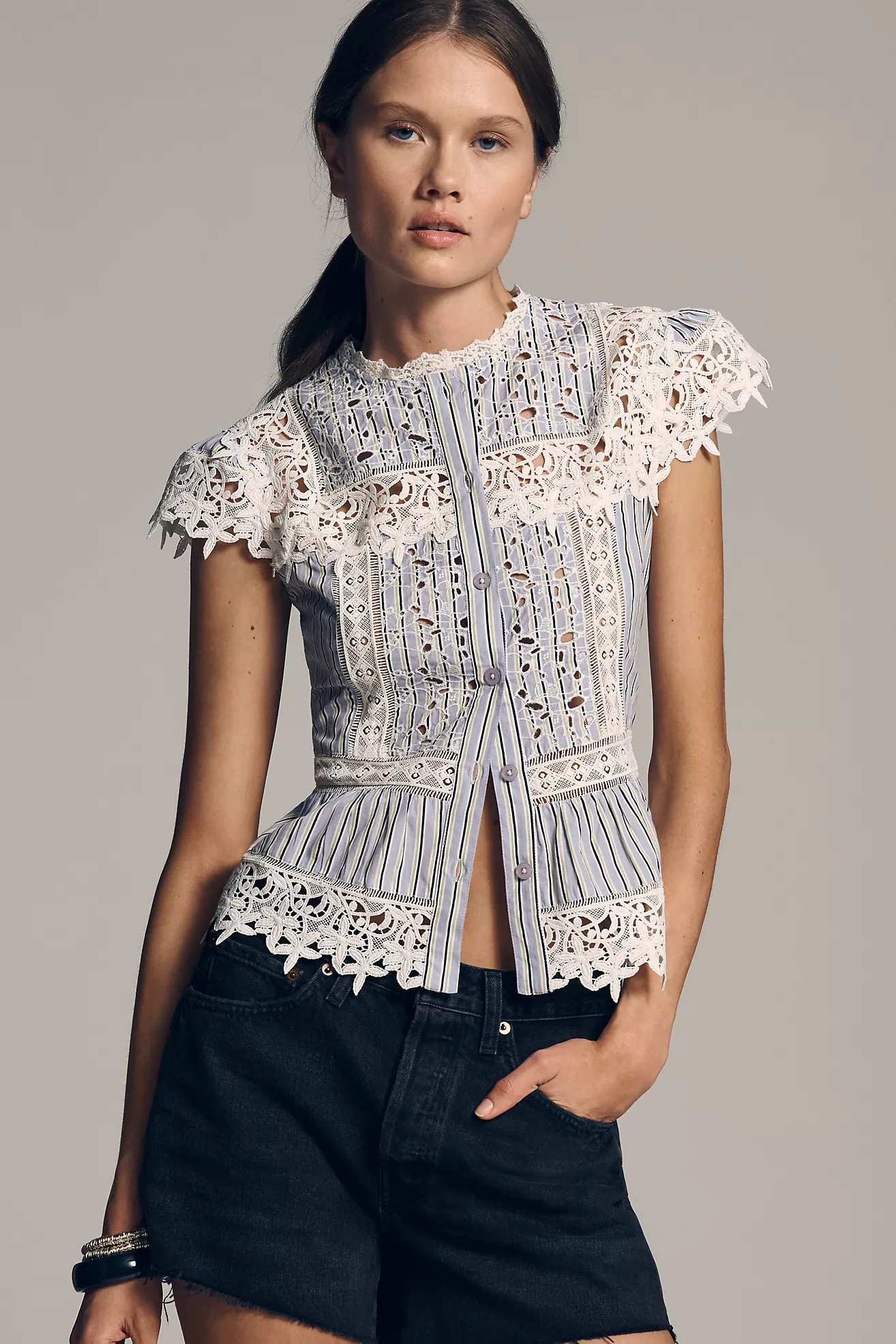 By Anthropologie Sleeveless High-Neck Lace-Inset Blouse | Anthropologie (US)