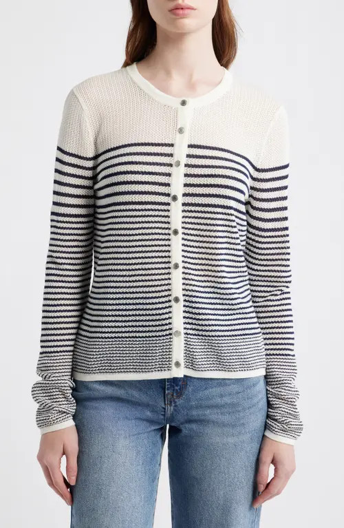 rag & bone Daisy Stripe Cotton Blend Cardigan in White at Nordstrom, Size X-Small | Nordstrom