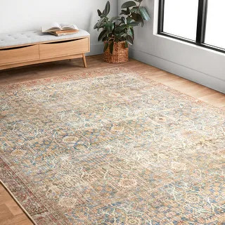 Alexander Home Victoria Bohemian Sky Printed Vintage Area Rug - 7'-6" x 9'-6" - ocean / rust | Bed Bath & Beyond