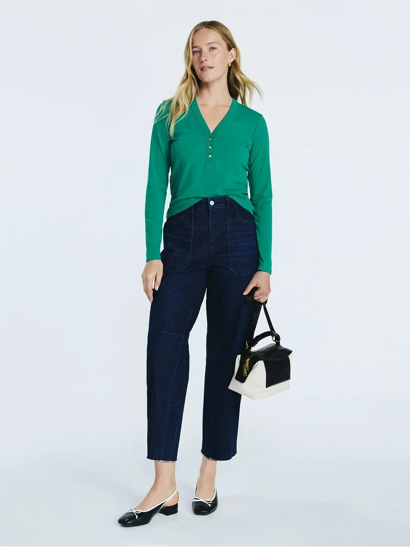 Free Assembly Women's Cropped Carpenter Barrel Jeans, 27" Inseam, Sizes 0-20 | Walmart (US)