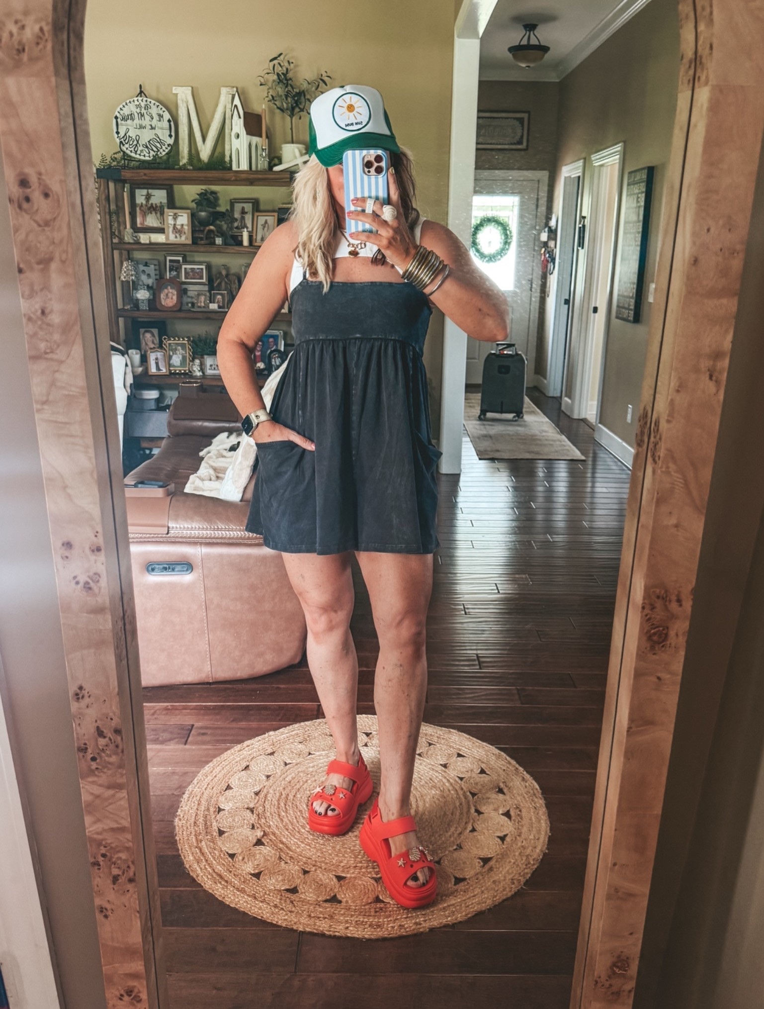 The cutest romper and I love this fun bra underneath! I’m wearing a medium I’m the romper and a M/L I’m the bra. 
I size down in crocs.

#LTKootd #LTKOver40 #LTKgrwm