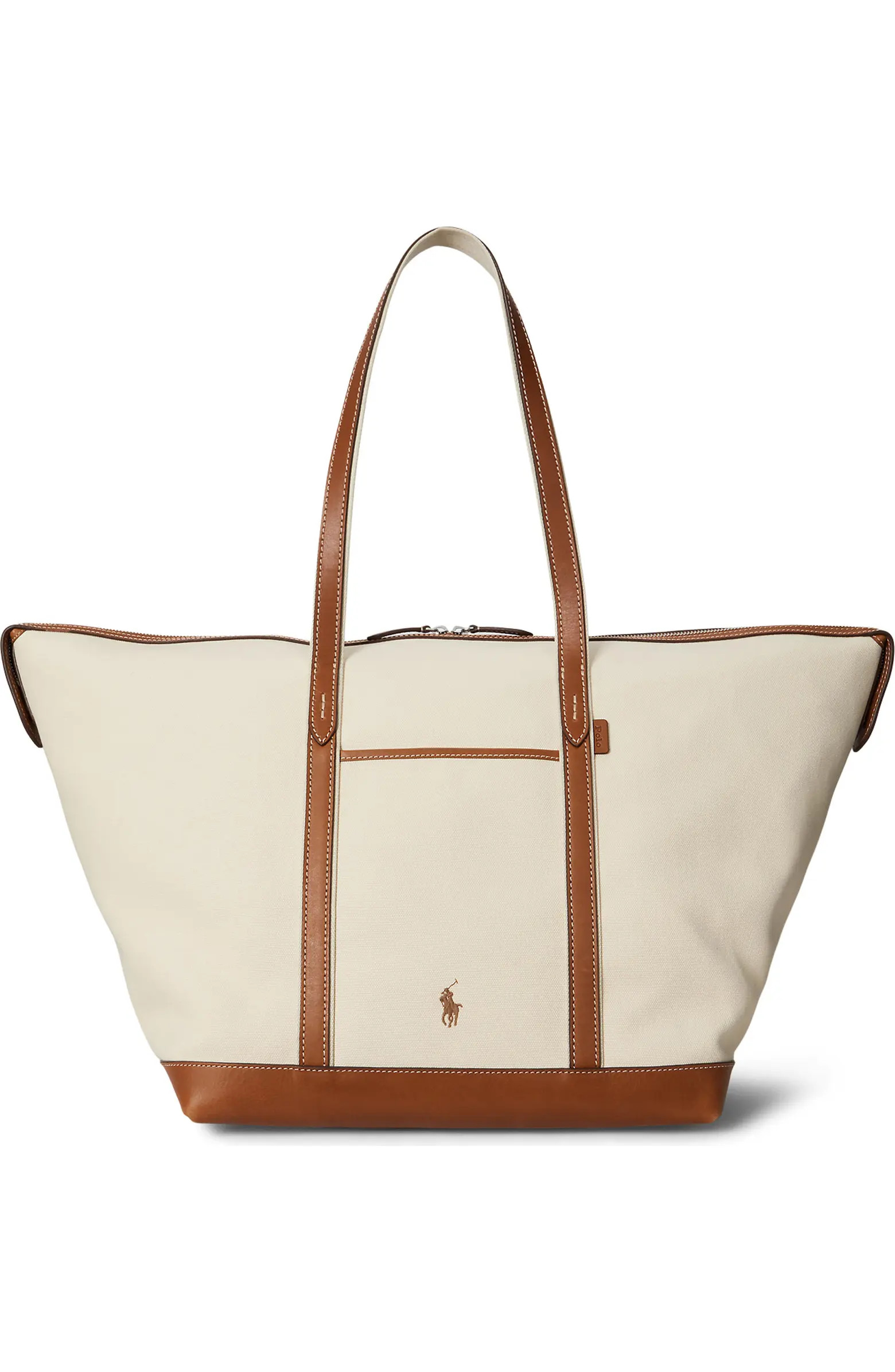 Large Leather Trim Canvas Shopper Tote | Nordstrom