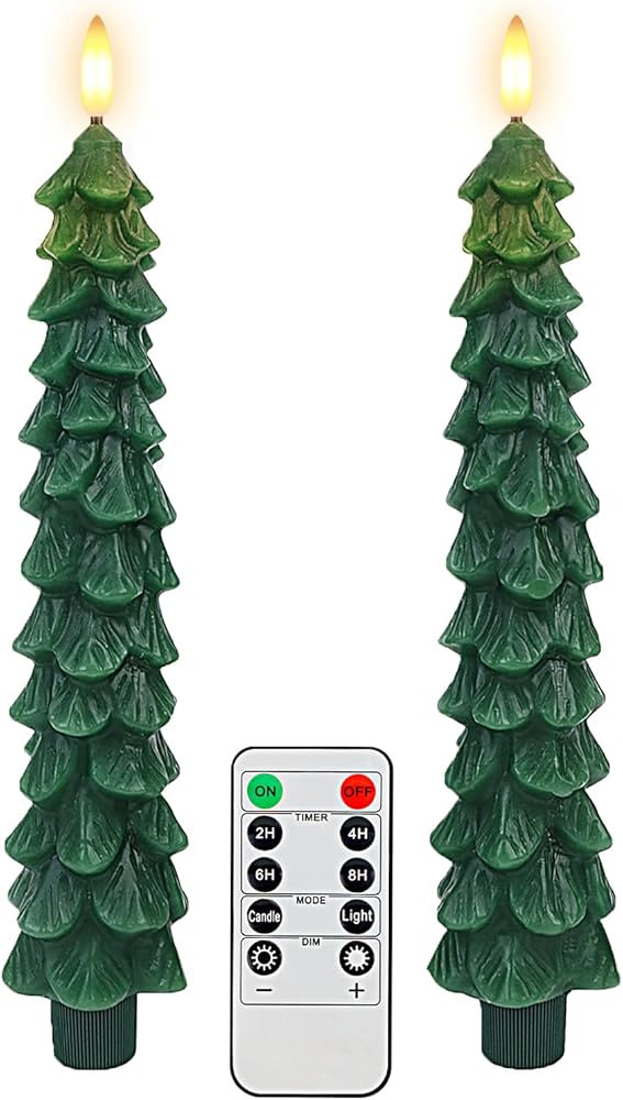 Christmas Tree Candles with Remote Timer, 2 Pack Flameless LED Taper Candles Battery Operated, 3D... | Amazon (US)