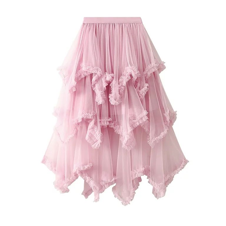 Women's Tulle Skirt Elastic Waist Layered Mesh Formal Princess Prom Skirt Irregular A Line Flowy ... | Walmart (US)