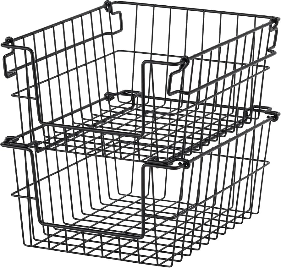 TRINITY 2-Pack Stackable Metal Wire Storage Baskets With Handles, Black, 11 Inches | Amazon (US)