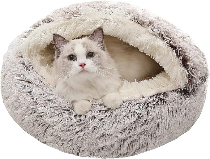 Calming Dog Beds & Cat Cave Bed with Hooded Cover,Removable Washable Round Beds for Small Medium ... | Amazon (US)