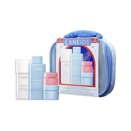 LANEIGE Hydration to Go Gift Set with Cleanser, Toner, Moisturizer & Lip Mask in Blue Mesh Travel Bag for Hydrated Skin & Soft Lips on the Go | Amazon (US)