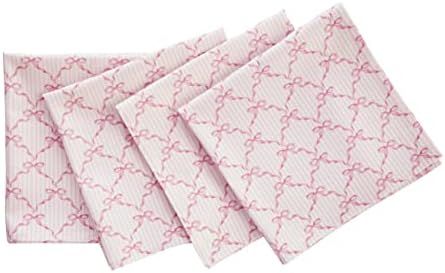 Solino Home Bows Print Napkins 20 x 20 Inch – Set of 4, 100% Cotton Pink Dinner Napkins for Val... | Amazon (US)