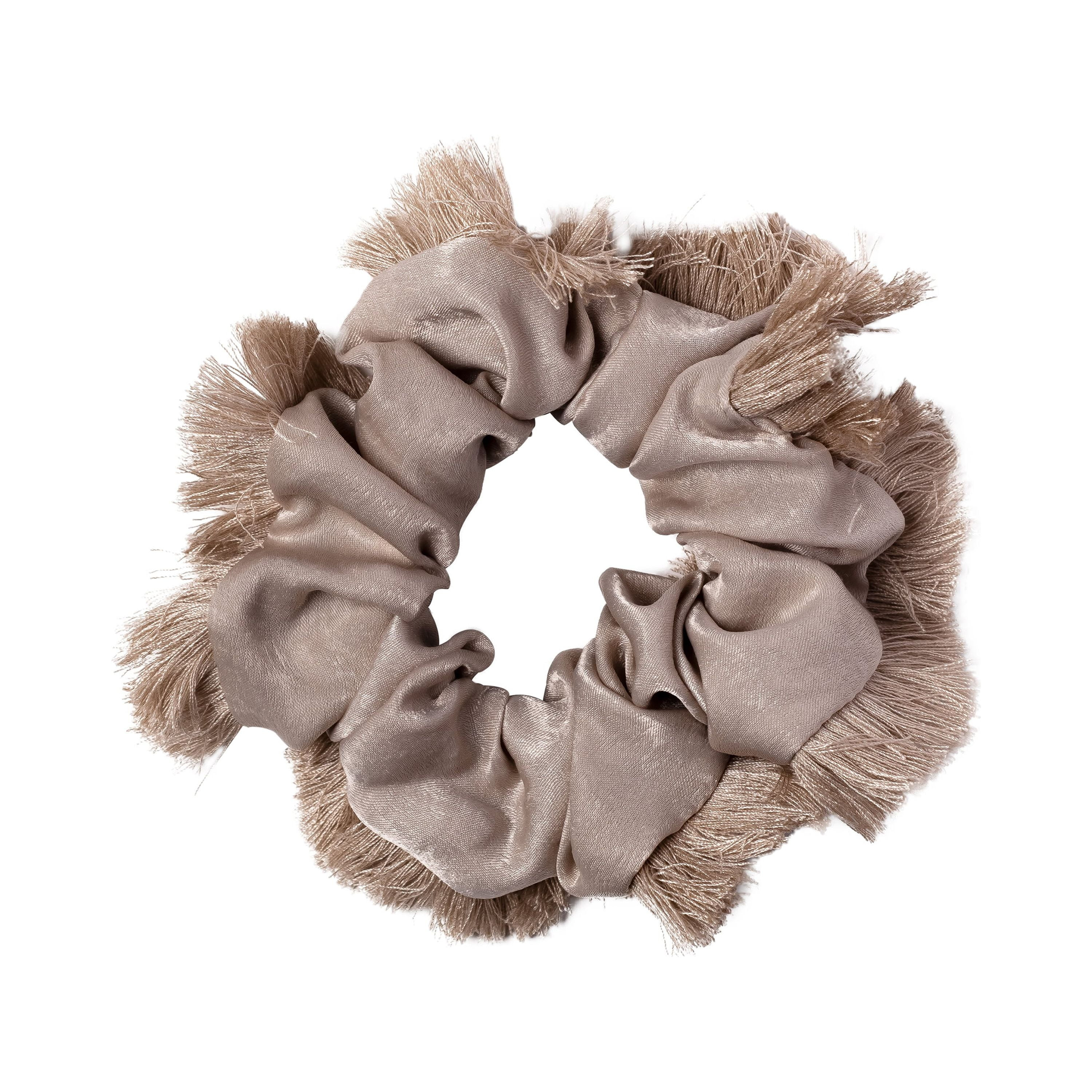 Hairitage by Mindy Take Me to the Beach Fringe Edge Hair Scrunchie & Ponytail Holder, Taupe | Walmart (US)