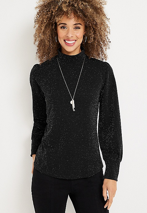 Sparkle Mock Neck Blouse | Maurices