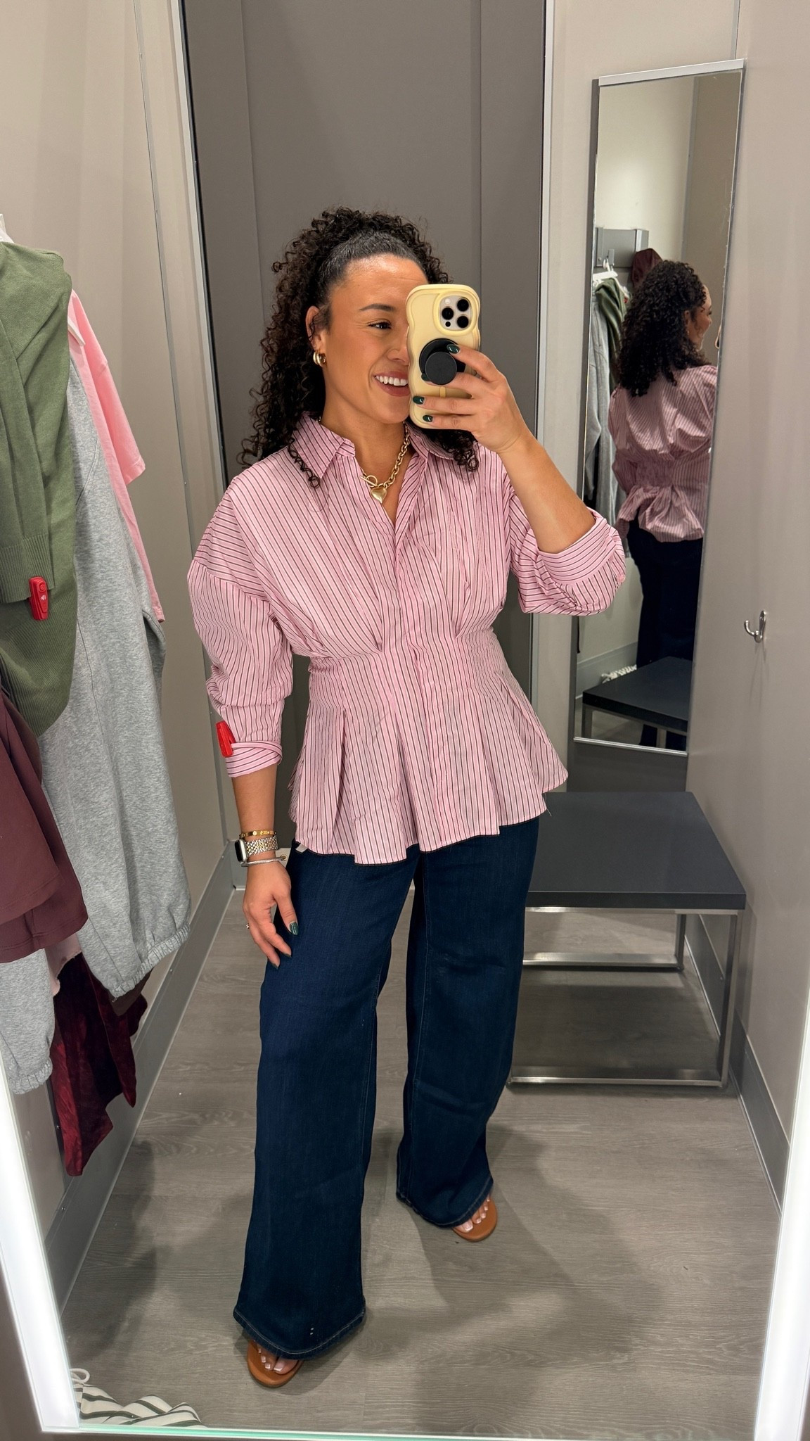 Target top with elastic back perfect for the office or a everyday elevated look wearing a size medium and 8 in the jeans which have stretch and highwaisted

#LTKootd #LTKSaleAlert #LTKWorkwear
