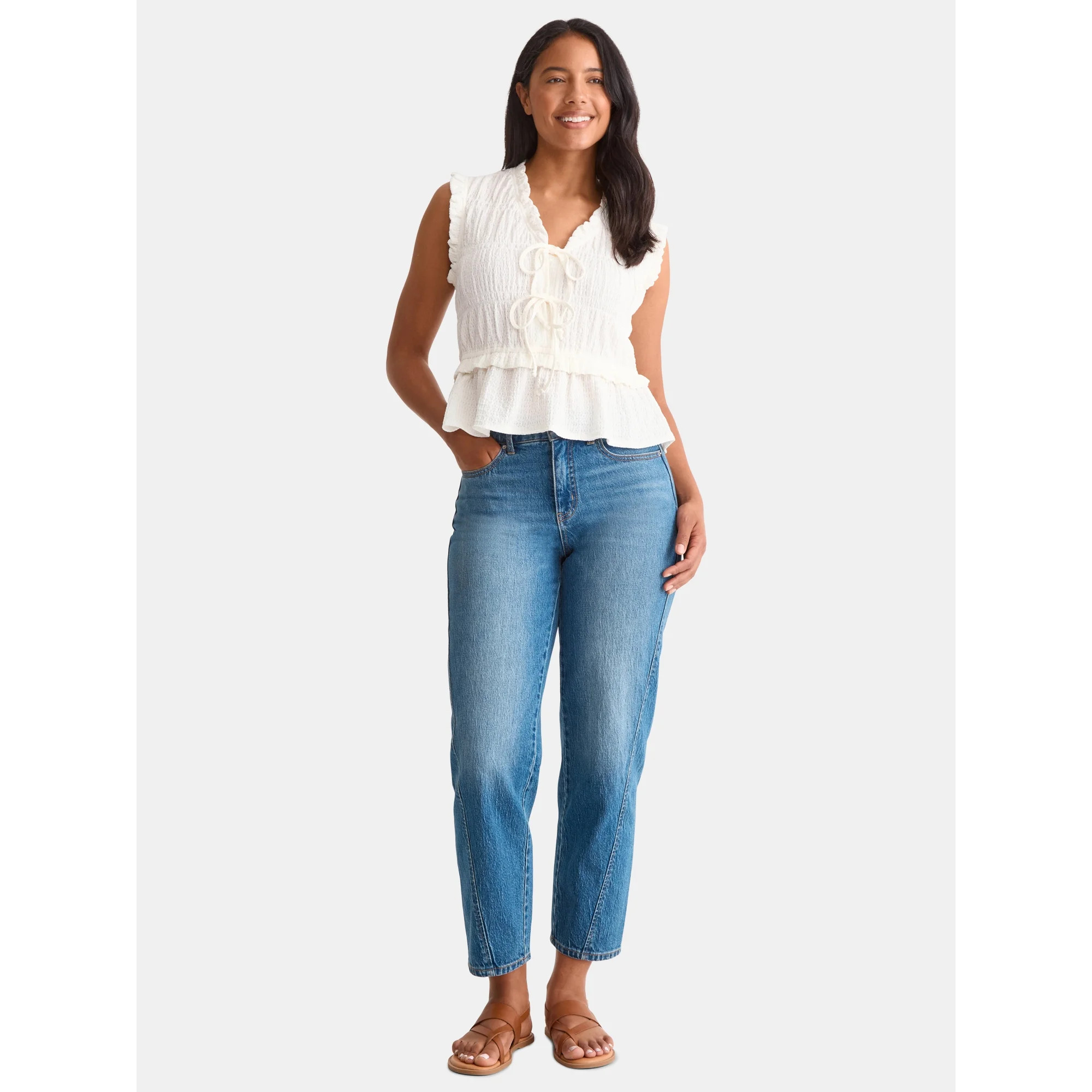 Time and Tru Women's Textured Tie Front Top, Sizes XS-XXXL | Walmart (US)