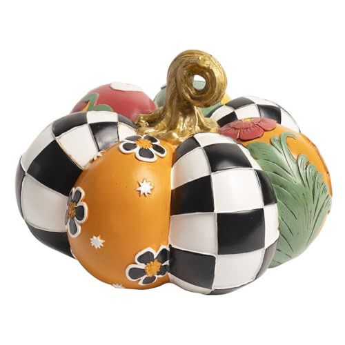 Bechivie Black and White Checkered Pumpkin for Decorating, 8 in Resin Fall Thanksgiving Decorative Pumpkin Statue Table Top Decoration for Home, Harvest Figurine Autumn Indoor Shelf Mantel Desk Decor | Amazon (US)