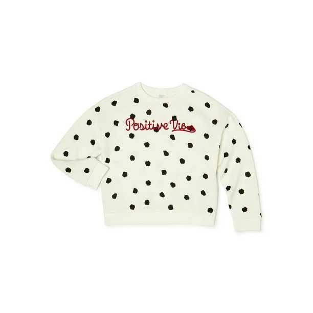 Wonder Nation Girls 4-18 & Plus Crew Neck Embellished Pullover Sweatshirt | Walmart (US)