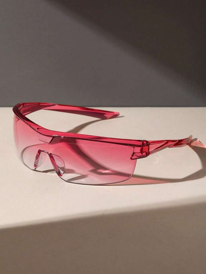 1pc Pink Gemotrical Plastic Oversize Y2k For Women Travel Browline Wrap Around Fashion Glasses Ou... | SHEIN