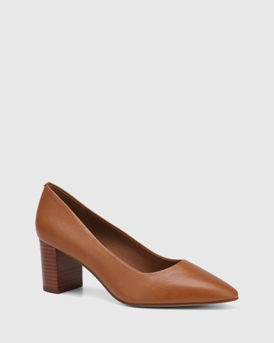 Danson Dark Cognac Leather Block Heel Pump | Wittner