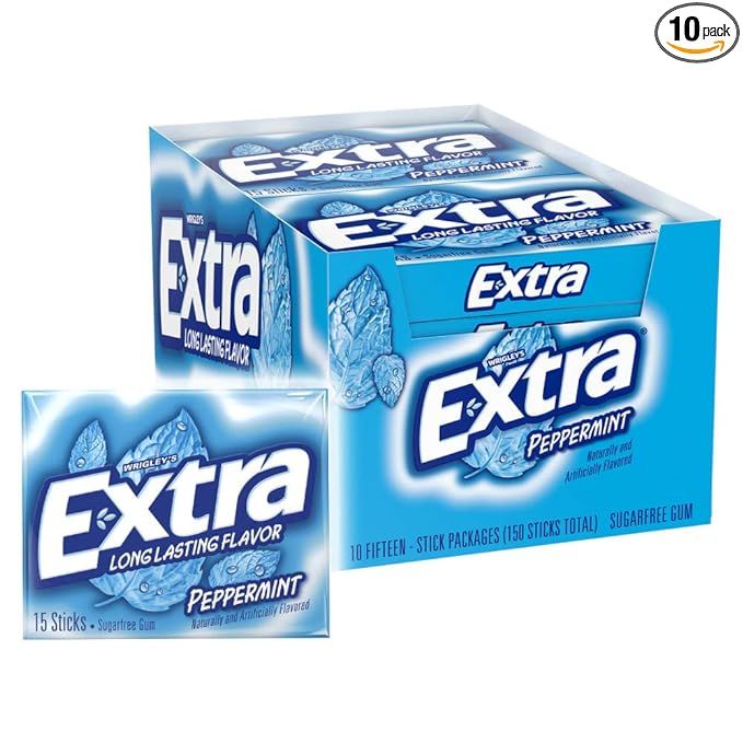 Extra Gum Peppermint Chewing Gum, 15 Pieces (Pack of 10) | Amazon (US)