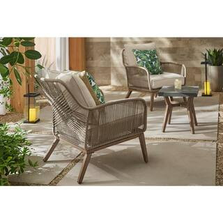 Haymont 3-Piece Steel Wicker Outdoor Patio Conversion Seating Set with Beige Cushions | The Home Depot
