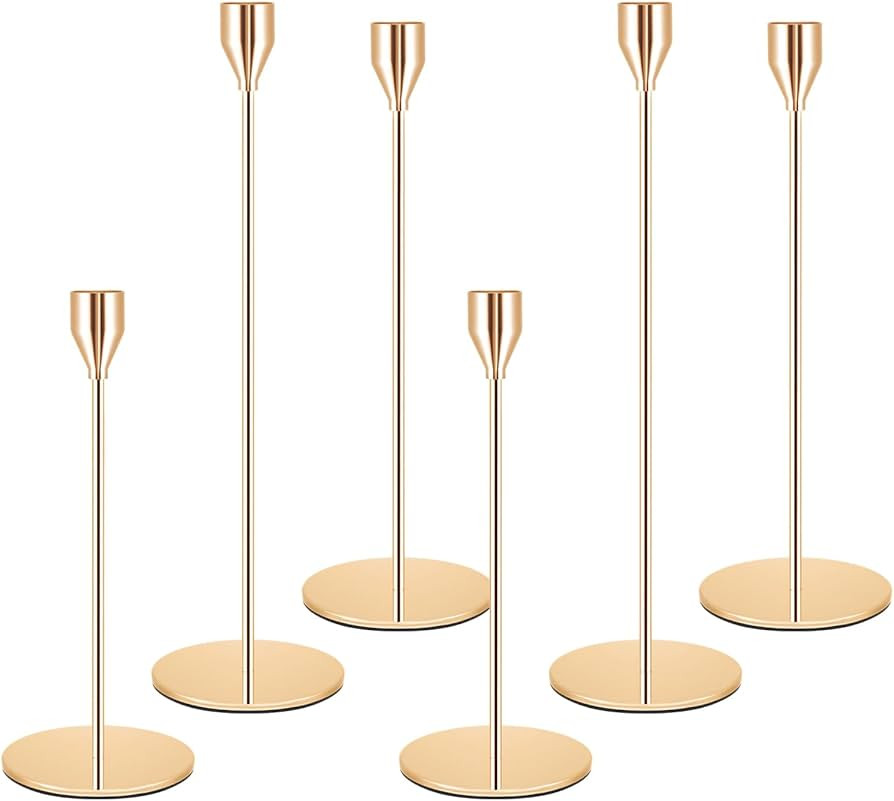 Candelabros Dorados Set de 6 – Portavelas Altos Vintage para Velas Finas, Decoración de Boda, ... | Amazon (ES)