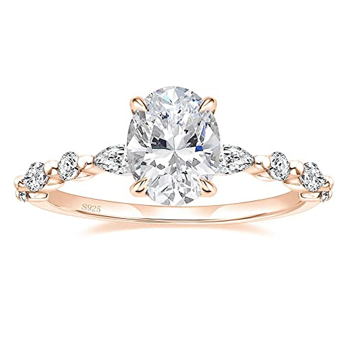 EAMTI 3 Carats 925 Sterling Silver Ring Oval Cut Cubic Zirconia Engagement Solitaire Marquise Pro... | Amazon (US)