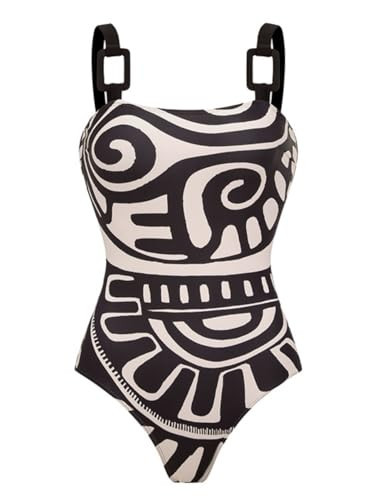 FLAXMAKER Womens Bathing Suits Adjustable Shoulder Straps Black Tribal Print Swimsuit and Skirt (US, Alpha, Small, Regular, Regular, Black Swimsuit) | Amazon (US)