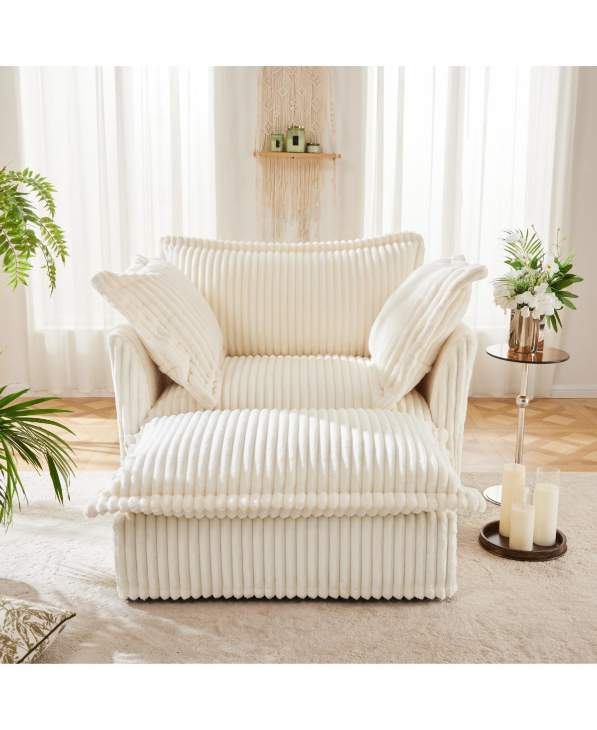 Streamdale Upholstered Armchair with Ottoman (Set of 2) - Cream Corduroy - Cream | Macy's