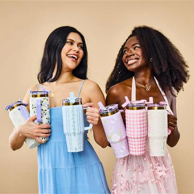 Thyme & Table 32oz Stainless Steel Luna Tumbler with Handle and Dual Straw Lid, Bow Lattice | Walmart (US)