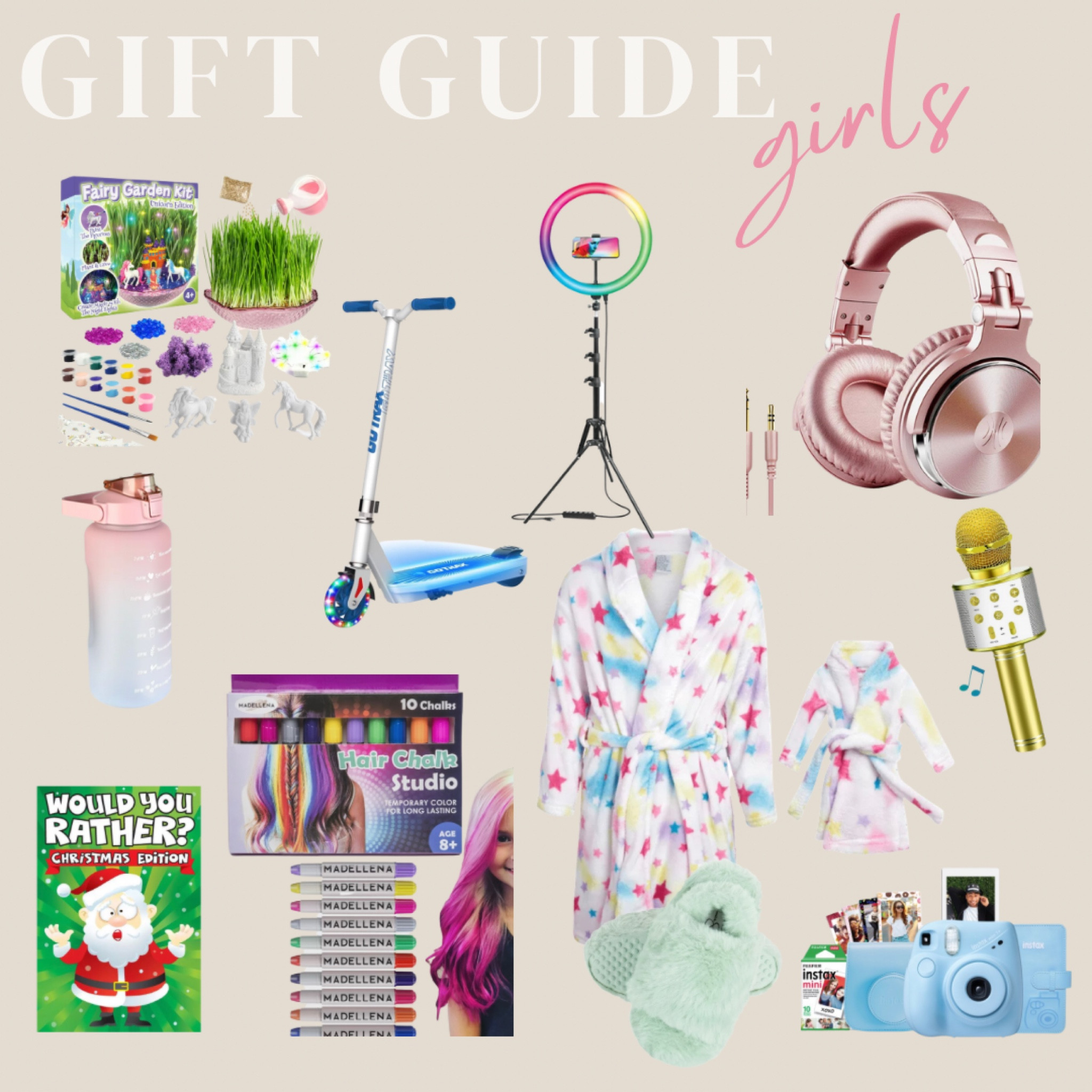 Gift guide for GIRLS. 💫

All from Walmart with amazing prices!

Scooter | headphones | microphone | water bottle | half chalk | robe and slippers | Polaroid camera | Christmas book | ring light | fairy kit 

#LTKHoliday #LTKGiftGuide #LTKkids