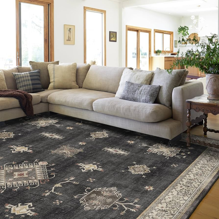 RUGGABLE Washable Vintage Area Rug – Verena Dark Wood 9x12, Stain-Resistant, Non-Slip – Large... | Amazon (US)
