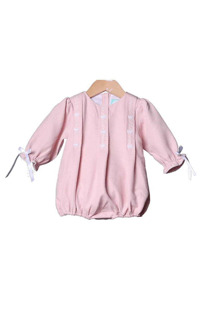 Smocked Pink Honeycomb Bow Bubble | The Smocked Flamingo