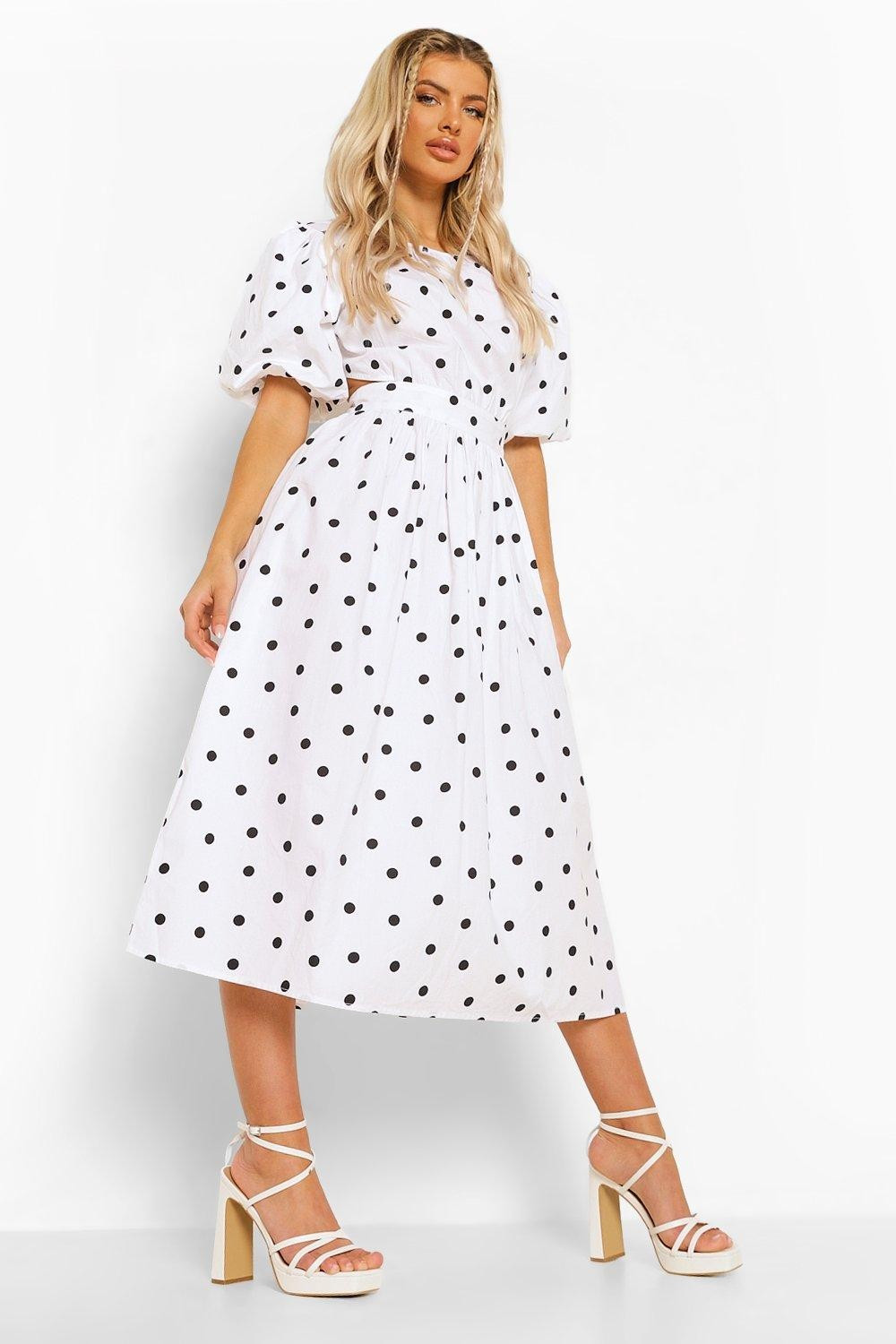 Polka Dot Open Back Midaxi Dress | Boohoo.com (UK & IE)