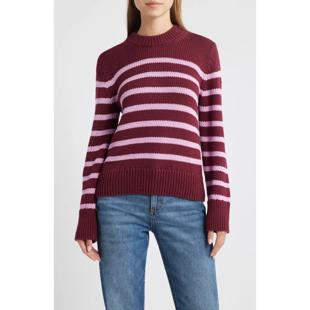 Rails Alise Stripe Crewneck Cotton Sweater in Mulberry Stripe at Nordstrom Rack, Size Xx-Large | Nordstrom Rack