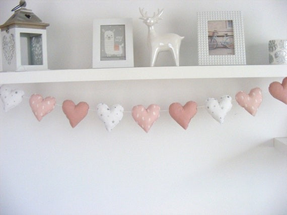 Powder Pink Heart Fabric Garland | Etsy (US)