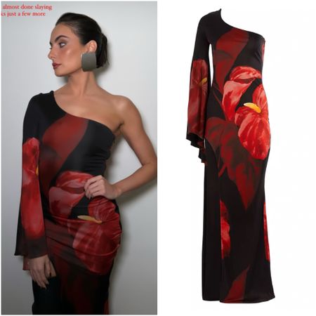 Paige DeSorbo’s Red and Black Flower Print Dress 📸 = @paige_desorbo