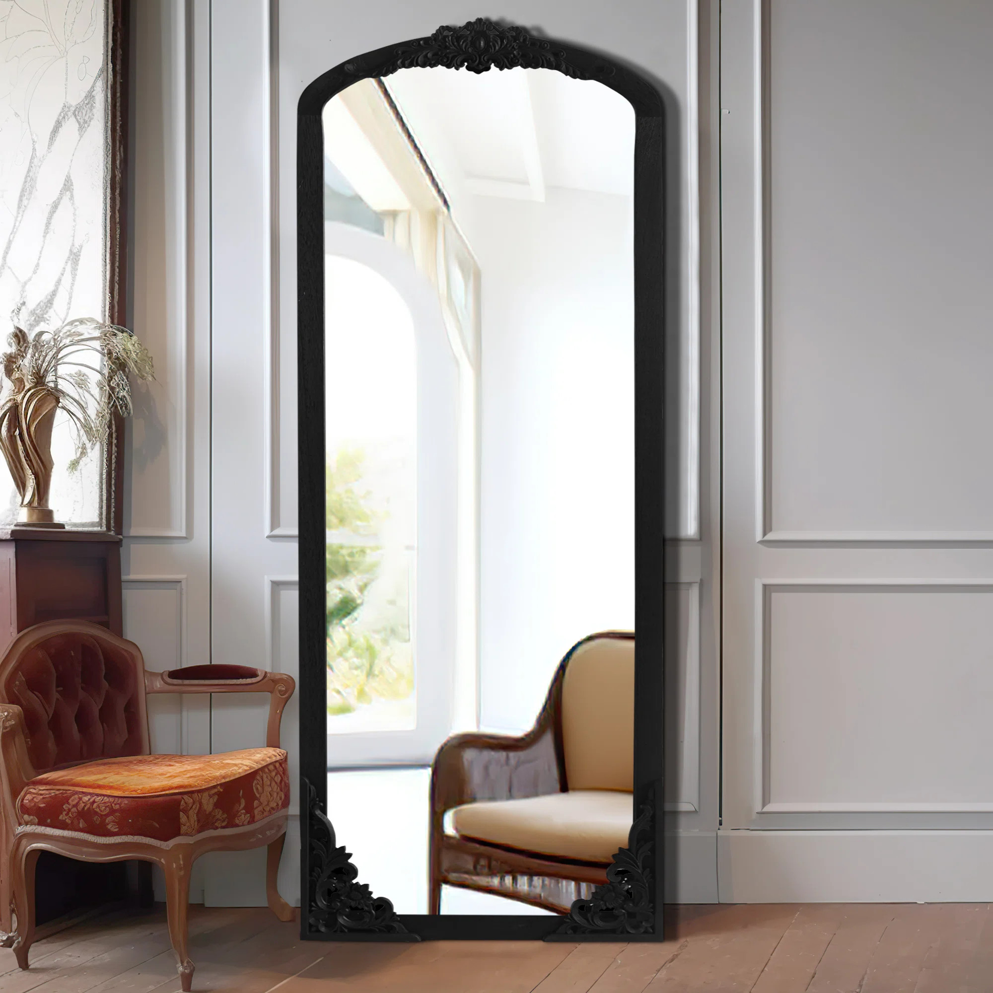 Lark Manor™ Anjulie Arch Solid Wood Mirror Ornate Mirror Wall Mirror Retro Mirror with Carved F... | Wayfair North America