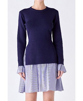 English Factory Women's Poplin Combo Knit Dress - Macy's | Macy's
