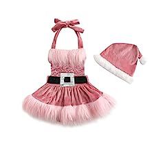 Meiweileya Newborn Baby Girl Christmas Outfits Sleeveless Velvet Santa Claus Dress Romper with Ha... | Amazon (US)