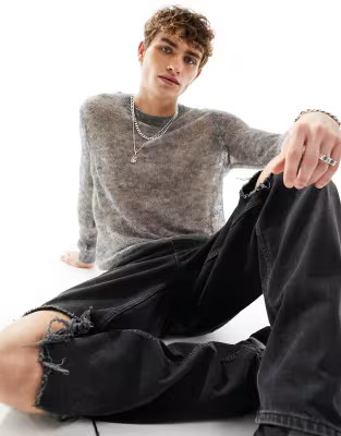 ASOS DESIGN knitted jumper in sheer texture in charcoal | ASOS (Global)