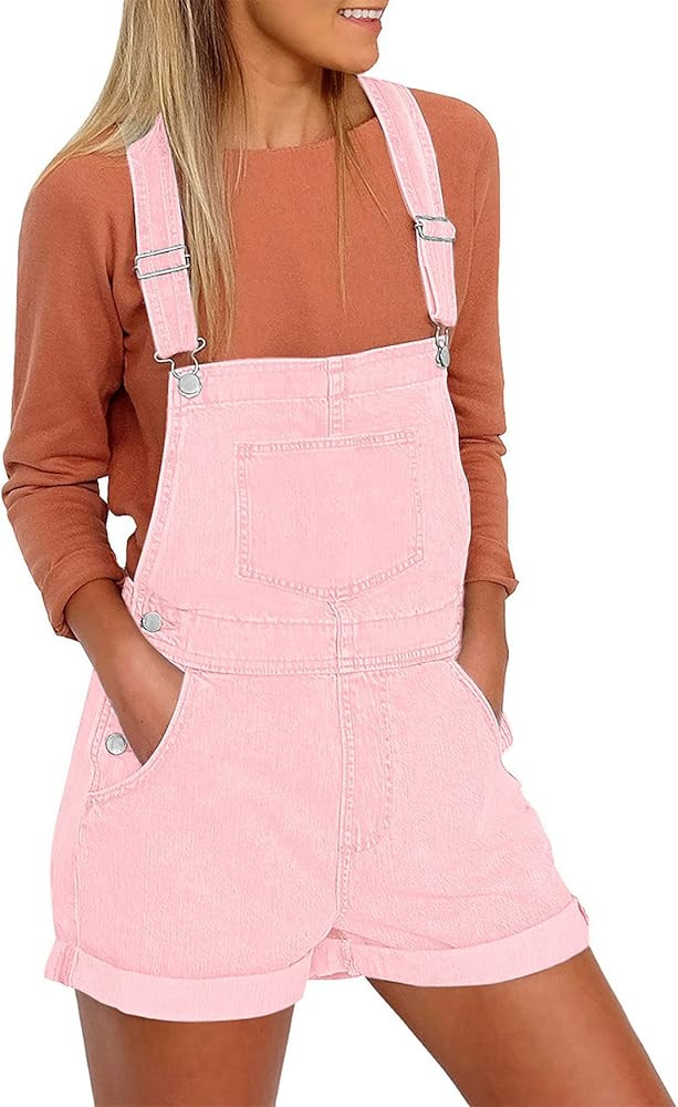 luvamia Women's Casual Adjustable Strap Cuffed Hem Denim Bib Overalls Shorts Romper | Amazon (US)