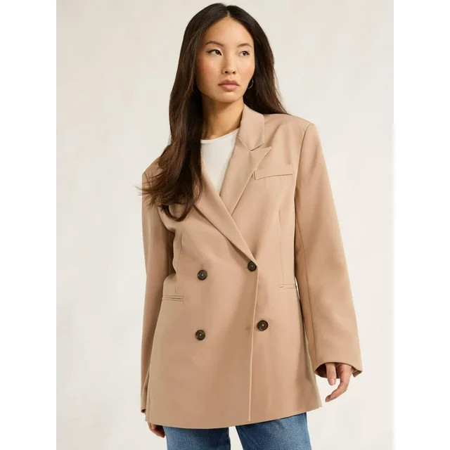Scoop Women's Ultimate Crepe Slouchy Double Breasted Blazer, Sizes XS-XXL - Walmart.com | Walmart (US)