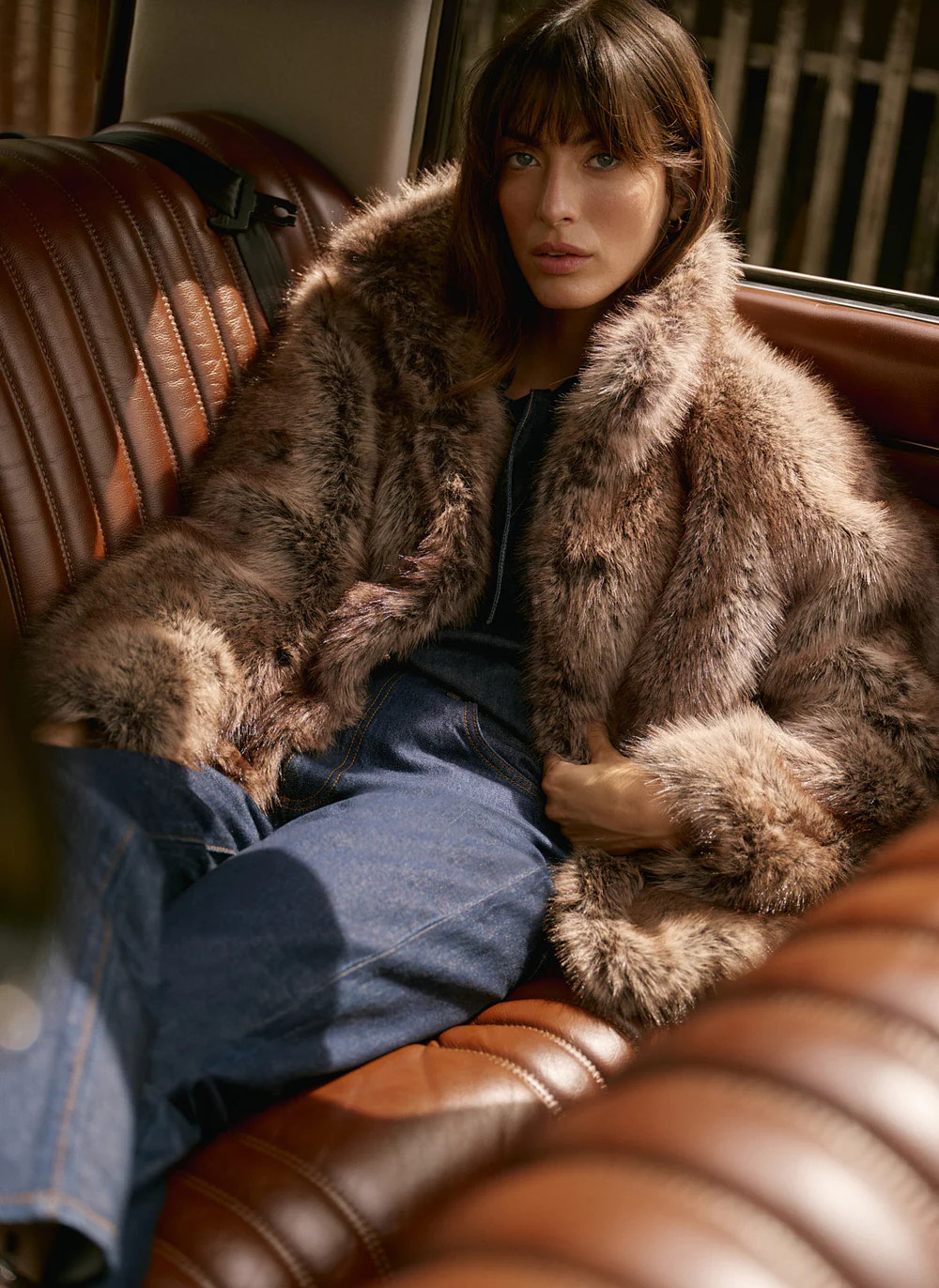 Neutral Faux Fur Cropped Jacket | Mint Velvet